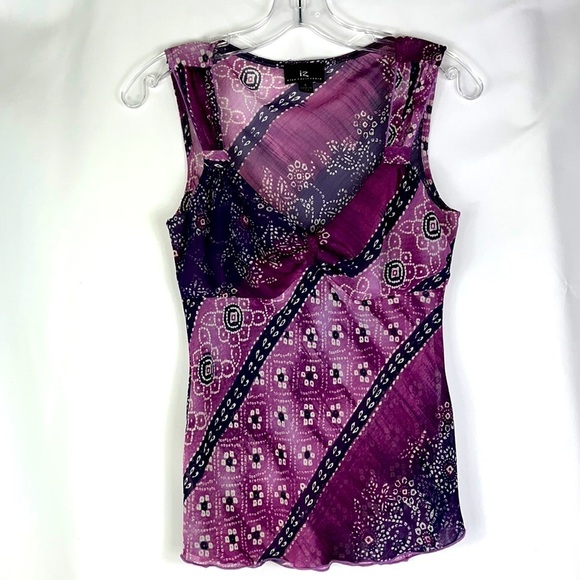 IZ Byer sleeveless sheer boho vibrant top Sz S - Picture 4 of 11